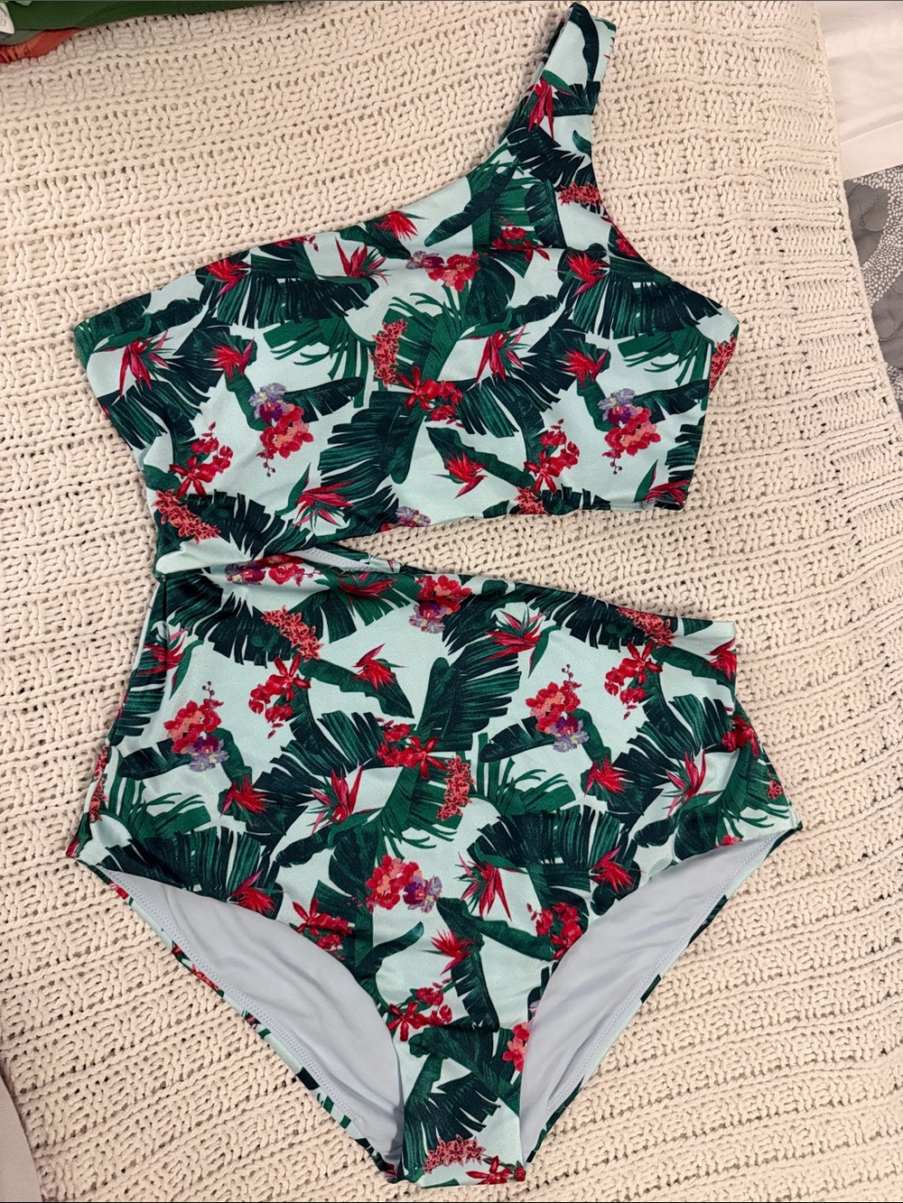 Victoria's Secret Mint Green Tropical One-Shoulder High-Waist Bikini